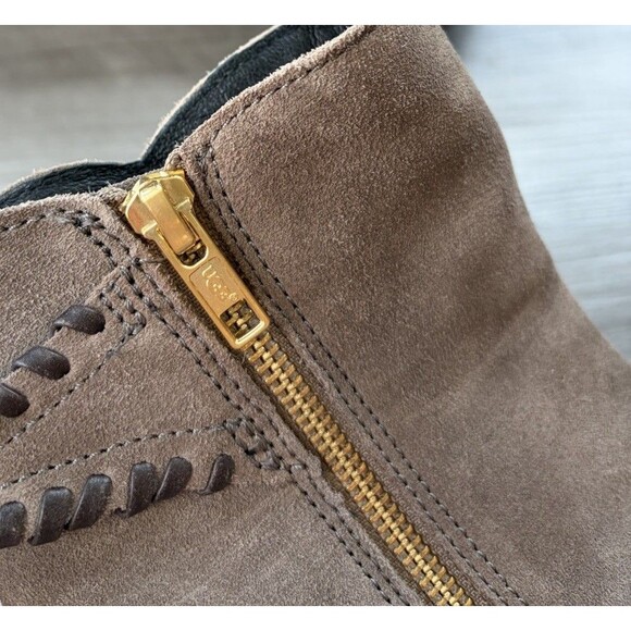 UGG Fraise Whipstitch Boots Size 7.5 Brown Suede Zip Block Heel - Picture 6 of 8